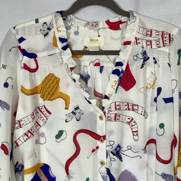 Anthropologie Maeve Marisol Ruffled Ski Blouse Top Size 2 EUC - Picture 2 of 12